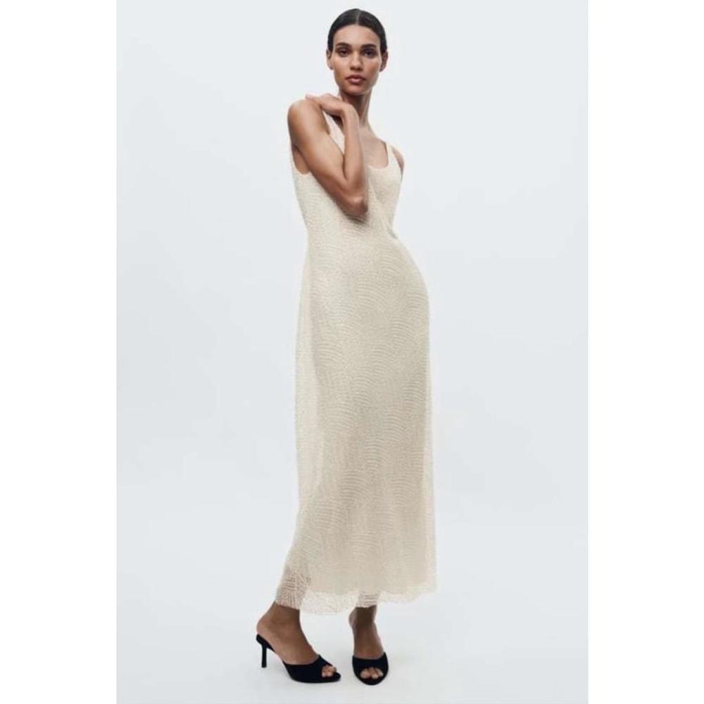 ☀️Zara Embellished Beads Sequins Slip Coastal Coquette Formal Evening Prom L